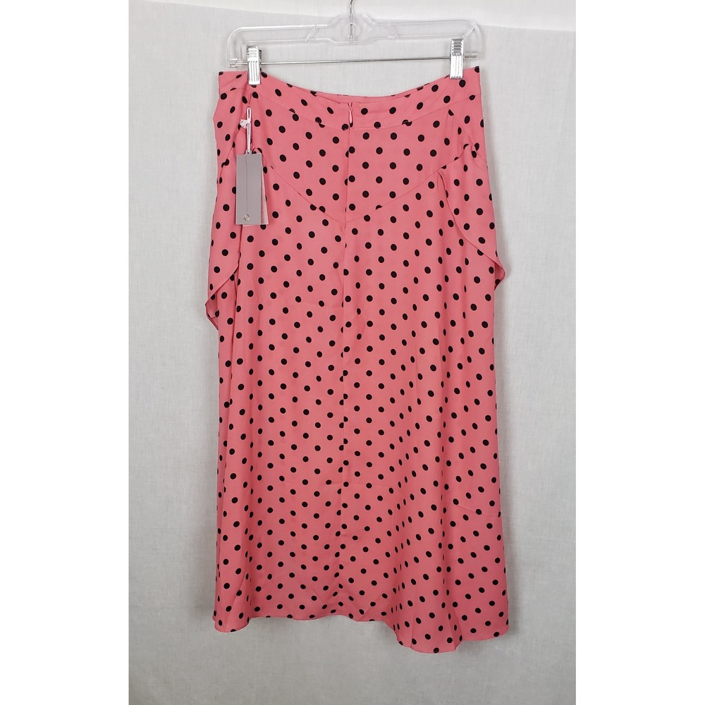 Melograno Rico Pink Black Polka Dot Ruffle High-Low Midi Skirt L Pinup Retro - Picture 2 of 9